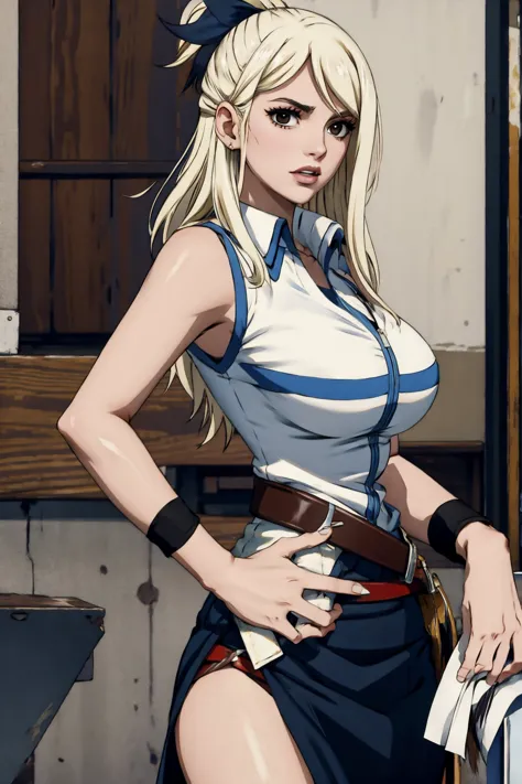 lucy heartfilia, blackquality hair, white skin covered in white makeup, punk clothes