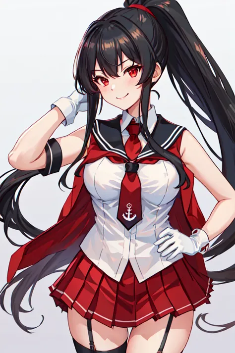 best quality, masterpiece, highres, solo, {yahagi_kantaicollection:1.15}, long_hair, black_hair, ponytail, red_eyes, sidelocks, ...