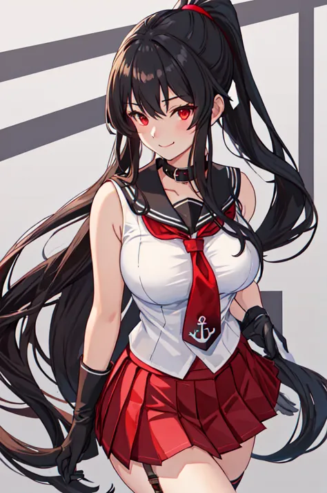 best quality, masterpiece, highres, solo, {yahagi_kantaicollection:1.15}, long_hair, black_hair, ponytail, red_eyes, sidelocks, ...