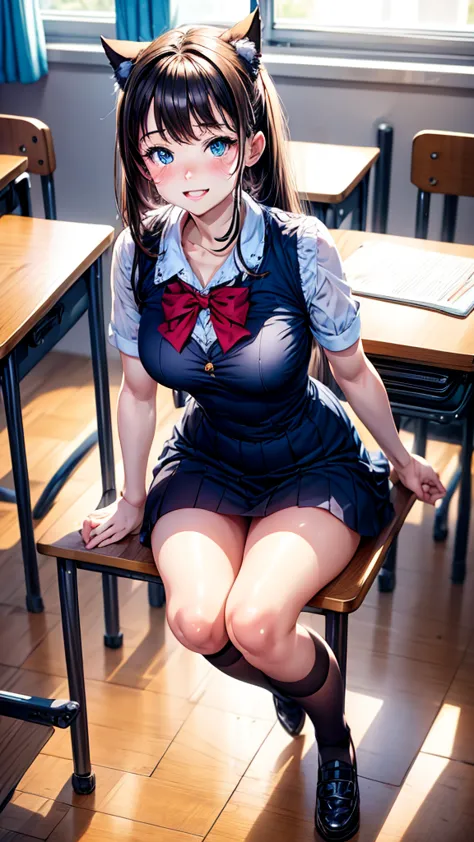 Adorably cute and lovely young anime lolita catgirl teacher in the classroom 