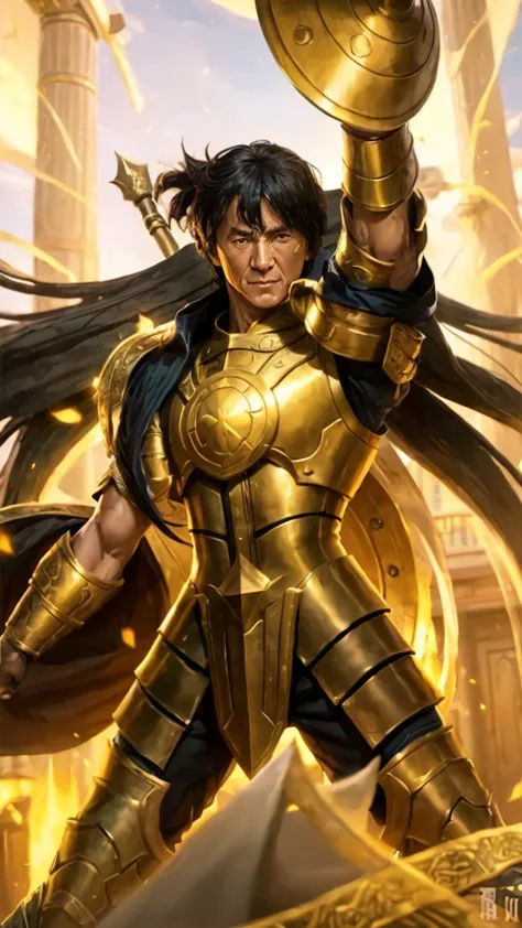 actor ((jackie chan)) as shang tsung, mortal kombat, ((old)), sinister-looking, ((bald spot)), ((goatee)), dark blue long robe, ...