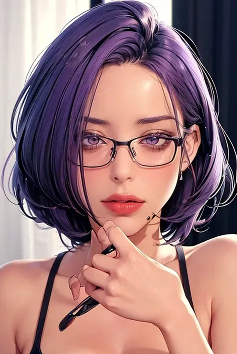 a perfect number, number, JMT, Glasses, Purple Hair, short hair, Purple Eyes, number:1.7, masterpiece, high resolution, best qua...