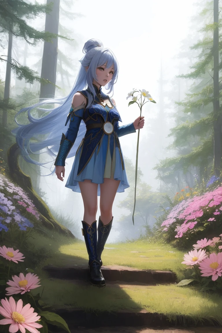 full body portrait. A cute short little mage. her power from nature. forest related. she's a fairy of the flowers
