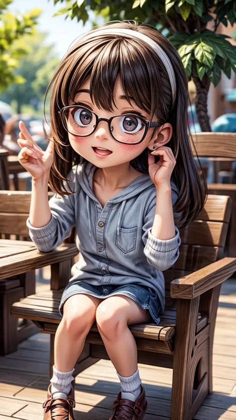 Girl wearing glasses playing with animals