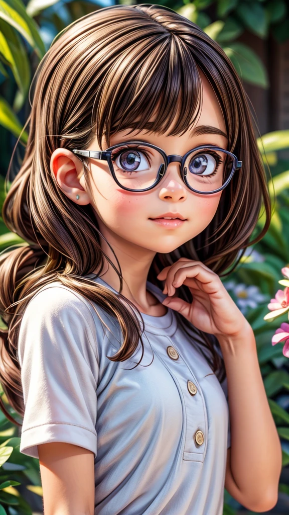 a girl playing with animals wearing glasses, detailed facial features, detailed eyes, detailed nose, detailed lips, intricate details, adorable expression, incredibly cute, playful, vibrant colors, lush garden background, natural lighting, photorealistic, masterpiece, (best quality,8k,highres,masterpiece:1.2),ultra-detailed,(realistic,photorealistic,photo-realistic:1.37),lush vegetation,warm tones,soft focus,charming,whimsical