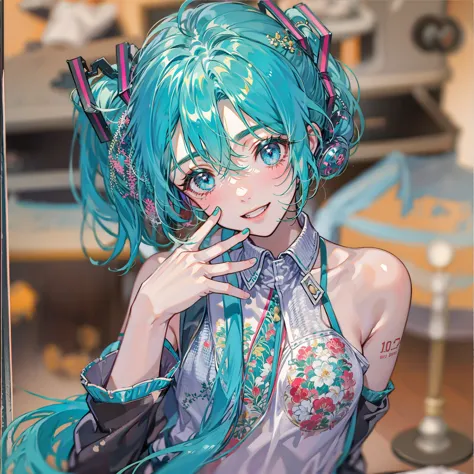 anime girl with blue hair and blue eyes posing for a picture, hatsune miku portrait, portrait of hatsune miku, mikudayo, hatsune...