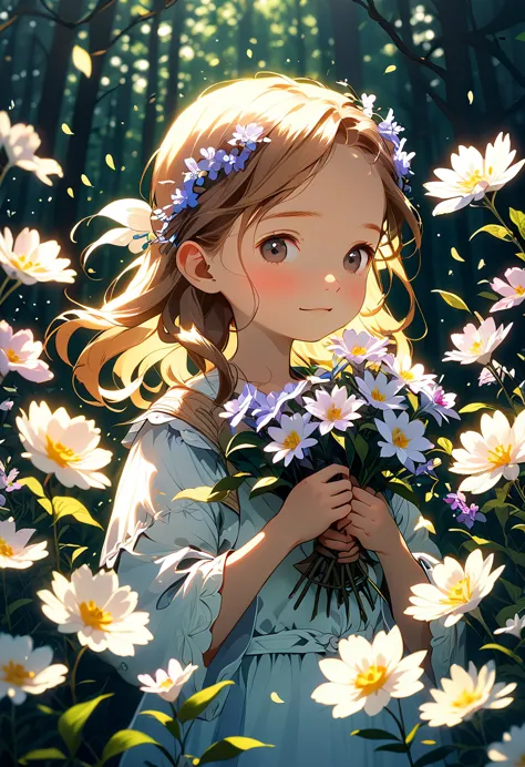 a cute girl, healer, nature power, innocent, flowers
