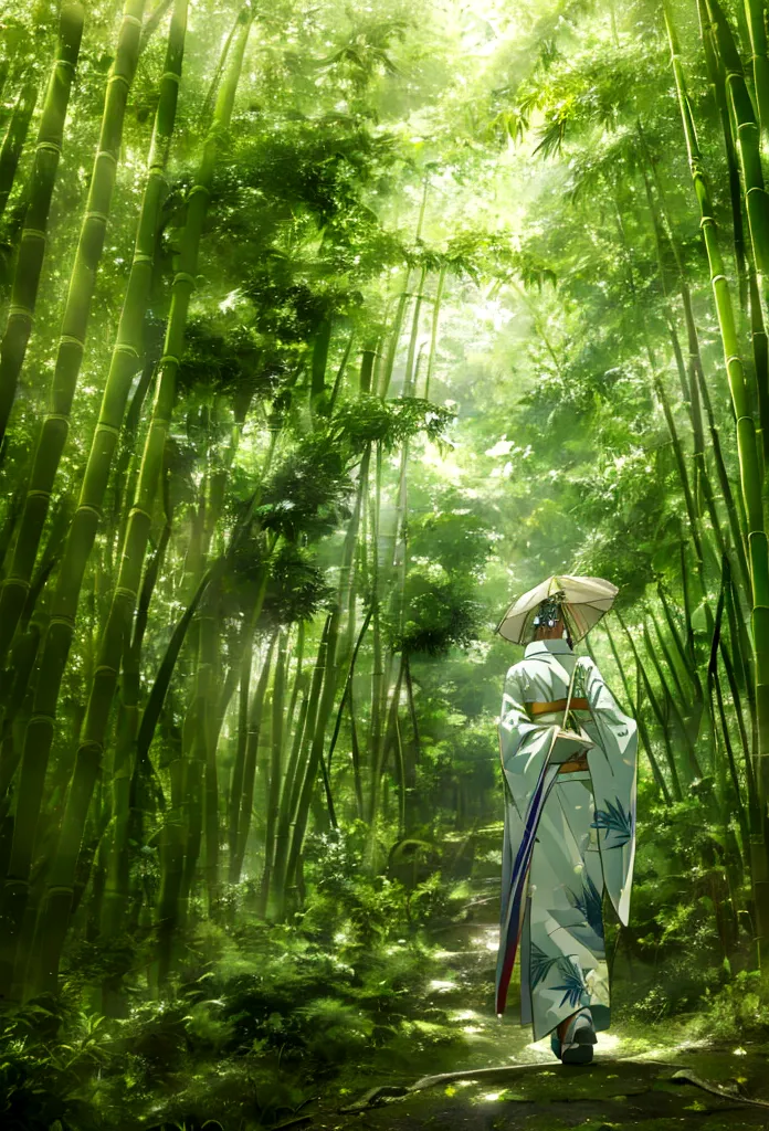 "(best quality,highres,masterpiece:1.2), working ofice ,serene bamboo forest,bamboo leaves gently falling in the wind,beautiful ...