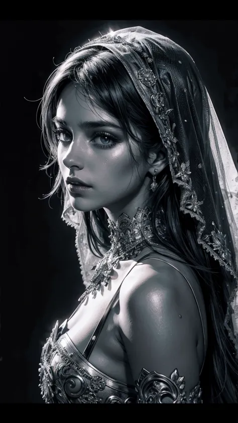 Portrait of woman, catholic virgin, dress with veil , whole body, (8k, photo and gross, of the highest quality), Hyper realistic...