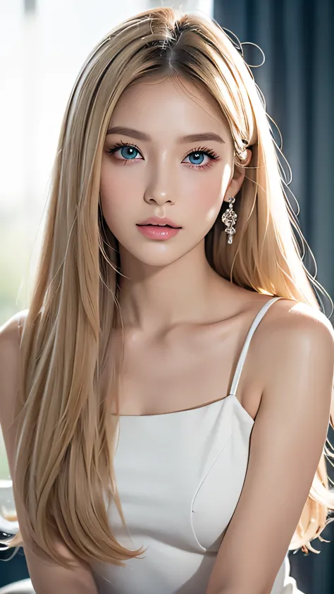 Unparalleled beauty, Glossy firm and shiny skin, Bangs between the eyes, Glossy Straight Beautiful Platinum Blonde, Super Long S...