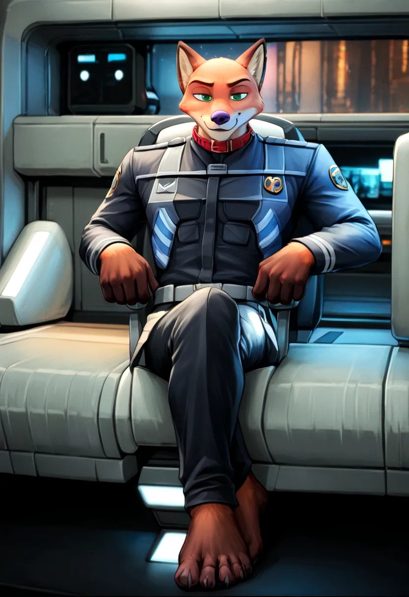 (((barefoot furry character, full body, cinematic setting, furry male, plantigrade))) 

(((nick wilde))) exudes confidence and a...