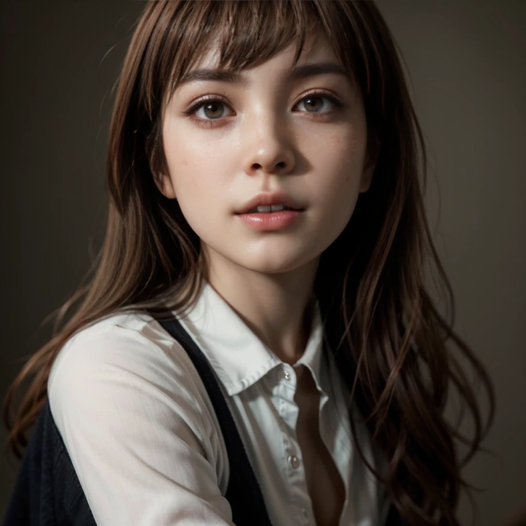 Kasumi, brown eyes, (best quality, ultra-detailed), (realistic:1.37), beautiful and detailed face, ultra-realistic texture, delicate face, delicate body, red lipstick, bright colors. High definition, 8K.