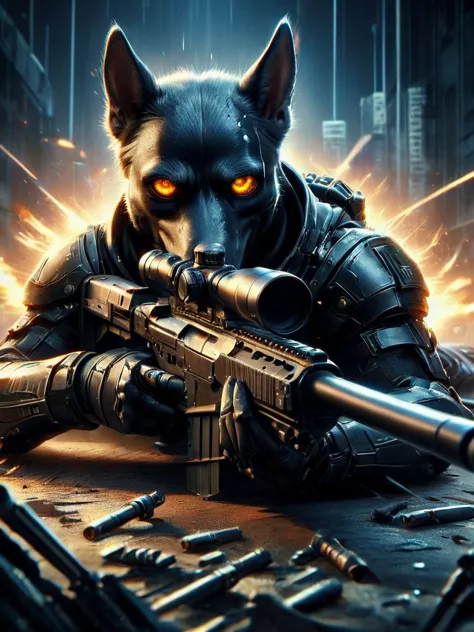 a ratero mallorquin dog in white and black and brown colors, in a cyberpunk style body suit, sunglasses,black gloves, movie post...