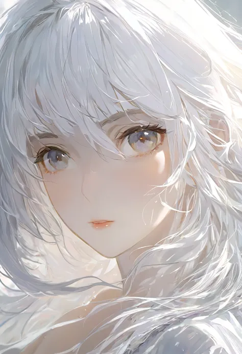 masterpiece , morning , close up , beauty , white hair