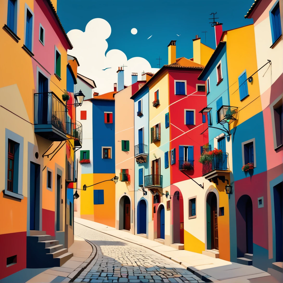 lisbon, Estilo Kandinsky, in Picasso style, intrikate, extreme hight detail, (flat design:1.5)