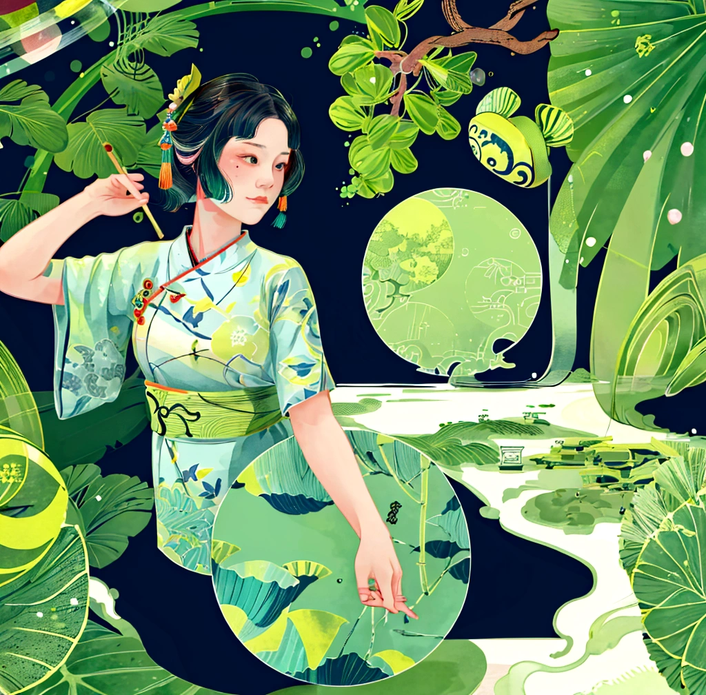 가몬,중간에 잎 무늬가 있는 남색 원에는 3개의 은행나무 잎이 서로를 향해 자라며 일본의 손가락 파도가 틈새로 도달하는 것을 보여줍니다., Masamitsu Ōta에게서 영감을 받은 작품, inspired by Katsushika Ōi, 복잡한 아르데코 나뭇잎 디자인, Shūbun Tenshō에서 영감을 얻었습니다., 오가타 코린에게서 영감을 받은 작품, 오가타 게코(Ogata Gekkō)에서 영감을 얻었습니다., 사카이 호이츠에게서 영감을 받은 작품 