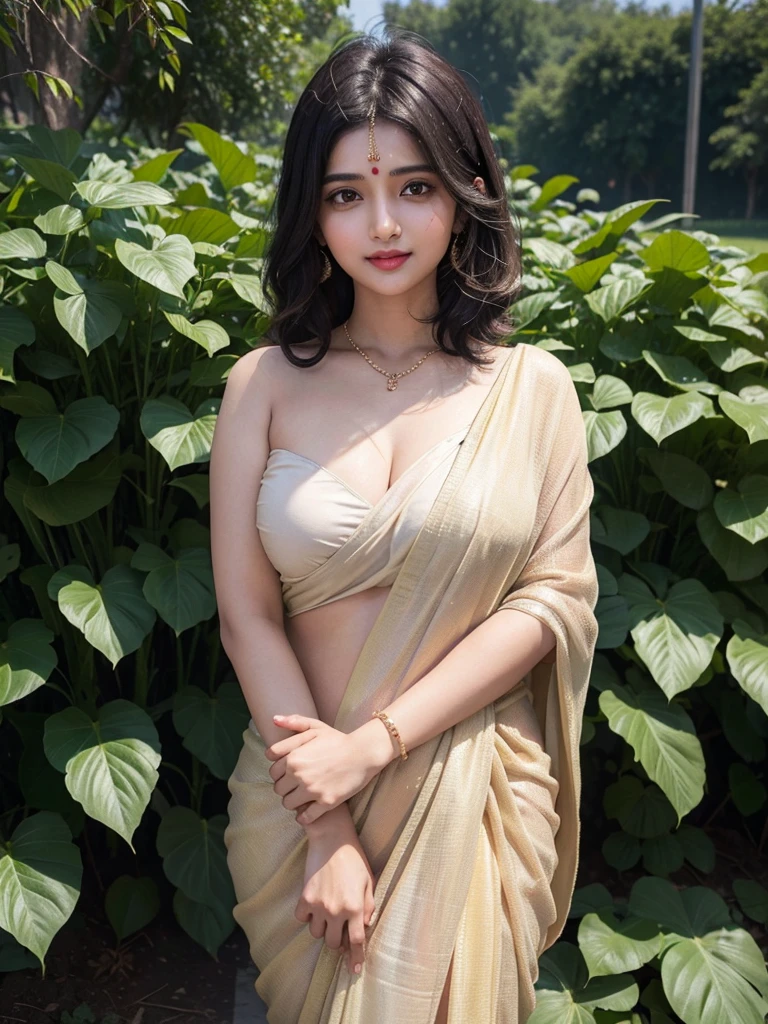 desi girl))), chubby face, natural skin, wearing saree without blouse  charmi - SeaArt AI