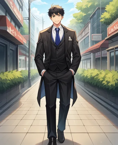 score_9, score_8_excellent, score_7_excellent, sauce_anime break 1 boy, alone, male focus, part 1 lian, black hair, ,suit, tie, ...