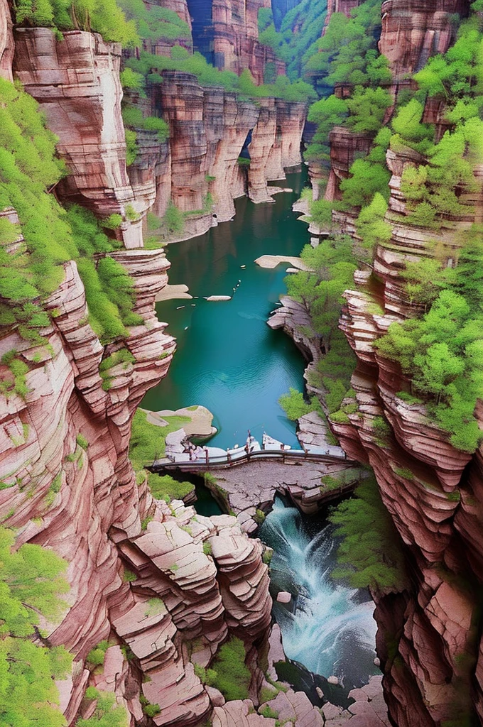 une vue d&#39;une rivière traversant un canyon entouré d&#39;arbres, incroyablement beau, Baotou Chine, Belle nature, ( visuellement époustouflant, qiangshu, Belles images, Les points ci-dessus, cascades et lacs, canyon, très extrêmement beau, vue époustouflante, Le paysage est magnifique, Xianxia, par An Zhengwen, very Le paysage est magnifique, Canyon de Yamanaka