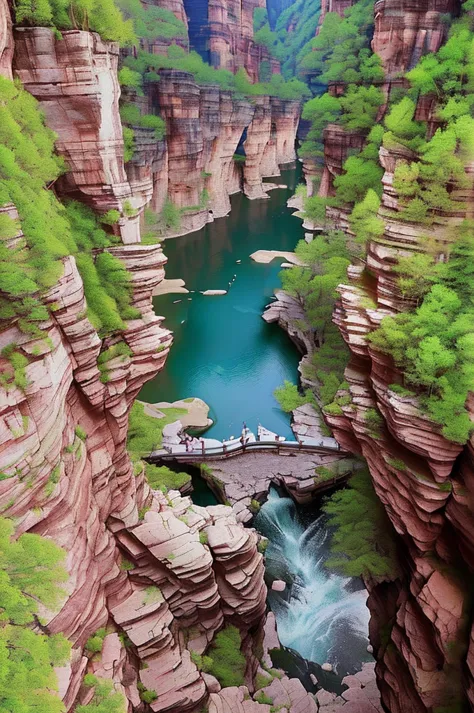 a view of a river running through a canyon surrounded by trees, Unbelievably beautiful, baotou china, Beautiful nature, ( Visual...