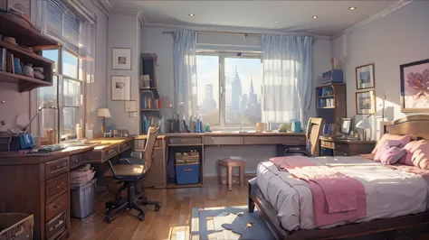 (((masterpiece))), (((best quality))), A magical dorm bedroom, minimalis interior