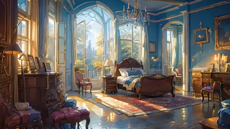 (((masterpiece))), (((best quality))), A magical dorm bedroom, country interior
