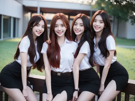 3 female students,1 red-haired girl,2 black haired girls