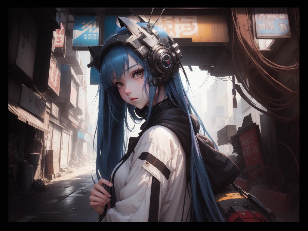 An anime girl with blue hair and a headpiece stands in front of a building, Anime Style 4k, everyone, by Yuumei, Anime style digital art, guweiz on pixiv artstation, Guweiz on ArtStation Pixiv, Gweiz-style artwork, Anime Art Wallpapers 8K, Digital Cyberpunk Anime Art, Heavy