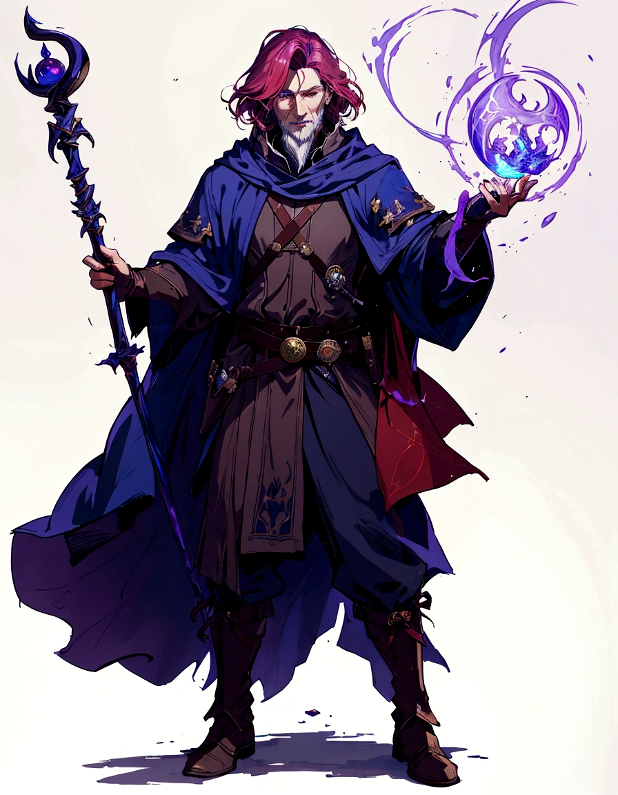 a drawing of a man with a staff and a red light, fantasy d&d character, caleb from critical role, d & d fantasy character, dungeons and dragons character, full body dnd character portrait, fantasy mage, dnd fantasy character, as a d & d character, portrait of a mage, old male archmage, male wizard, as a dnd character