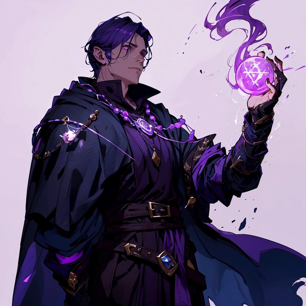 a Drawing of a man with a purple light in his hanD, mage, as a DnD character, Porträt eines Magiers, DnD character art, DnD fantasy character art, as a D & D character, DnD character art portrait, fantasy D&D character, Fantasie-Magier, DnD character, D&D character art, D & D character art, D & D character portrait