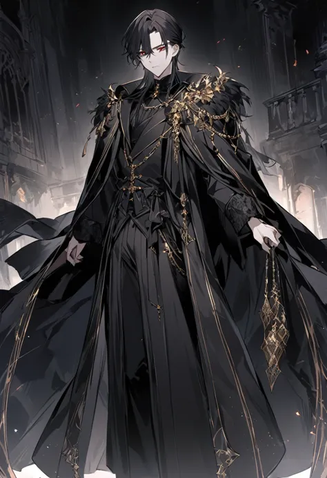 Anime - style image of a man in a Gothic costume, ((wearing a noble robe)), Wearing a black robe, A delicate androgynous prince,...