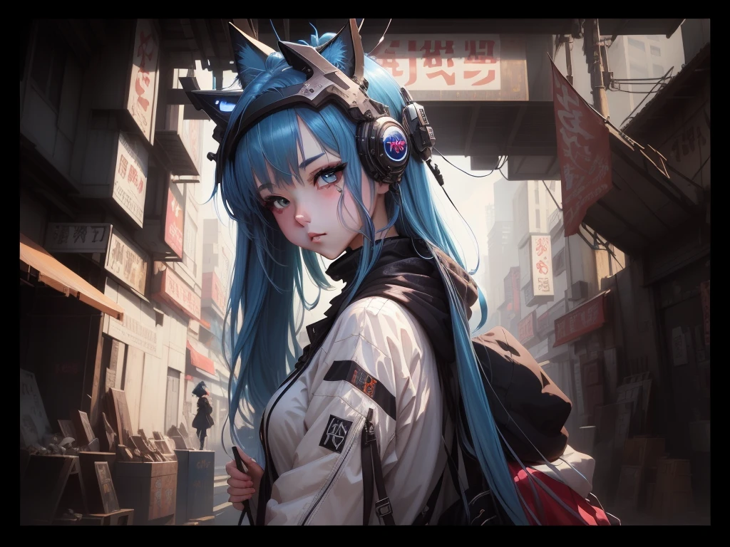 An anime girl with blue hair and a headpiece stands in front of a building, Anime Style 4k, everyone, by Yuumei, Anime style digital art, guweiz on pixiv artstation, Guweiz on ArtStation Pixiv, Gweiz-style artwork, Anime Art Wallpapers 8K, Digital Cyberpunk Anime Art, Heavy