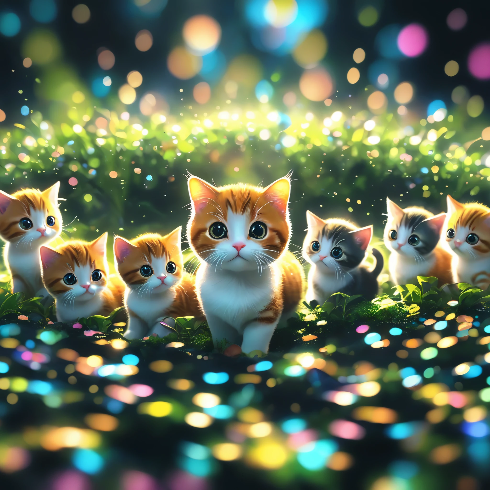 (masterpiece, Highest quality:1.2), Fisheye Lens:1.4，Close-up of multiple cats on a black background, cute numbersArt, Beautiful and detailed digital art, 8K high resolution illustration wallpaper, Cute numbers, Blurred dream picture, 8K HD wallpaper illustration, Cute 3D rendering, Beautiful artistic illustration, 2D illustration, 2D illustration, Blurry dreamy illustration, Spectacular concept art. Depth of subject，