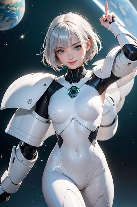 perfect human body modeling, 1girl, beautiful girl, cute girl and idol face, young face, smile, ahoge and short bob cut and shin...