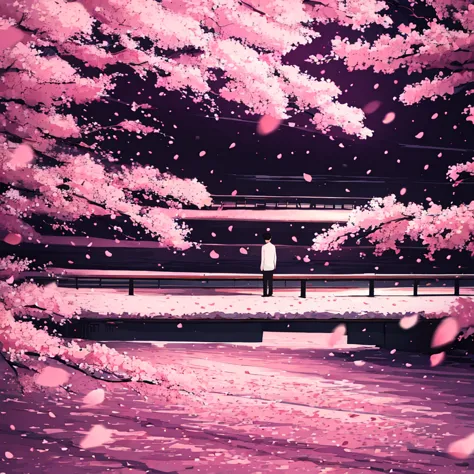 A man standing alone among the cherry blossoms at night. A man who has just gotten over a broken heart and is about to take a st...
