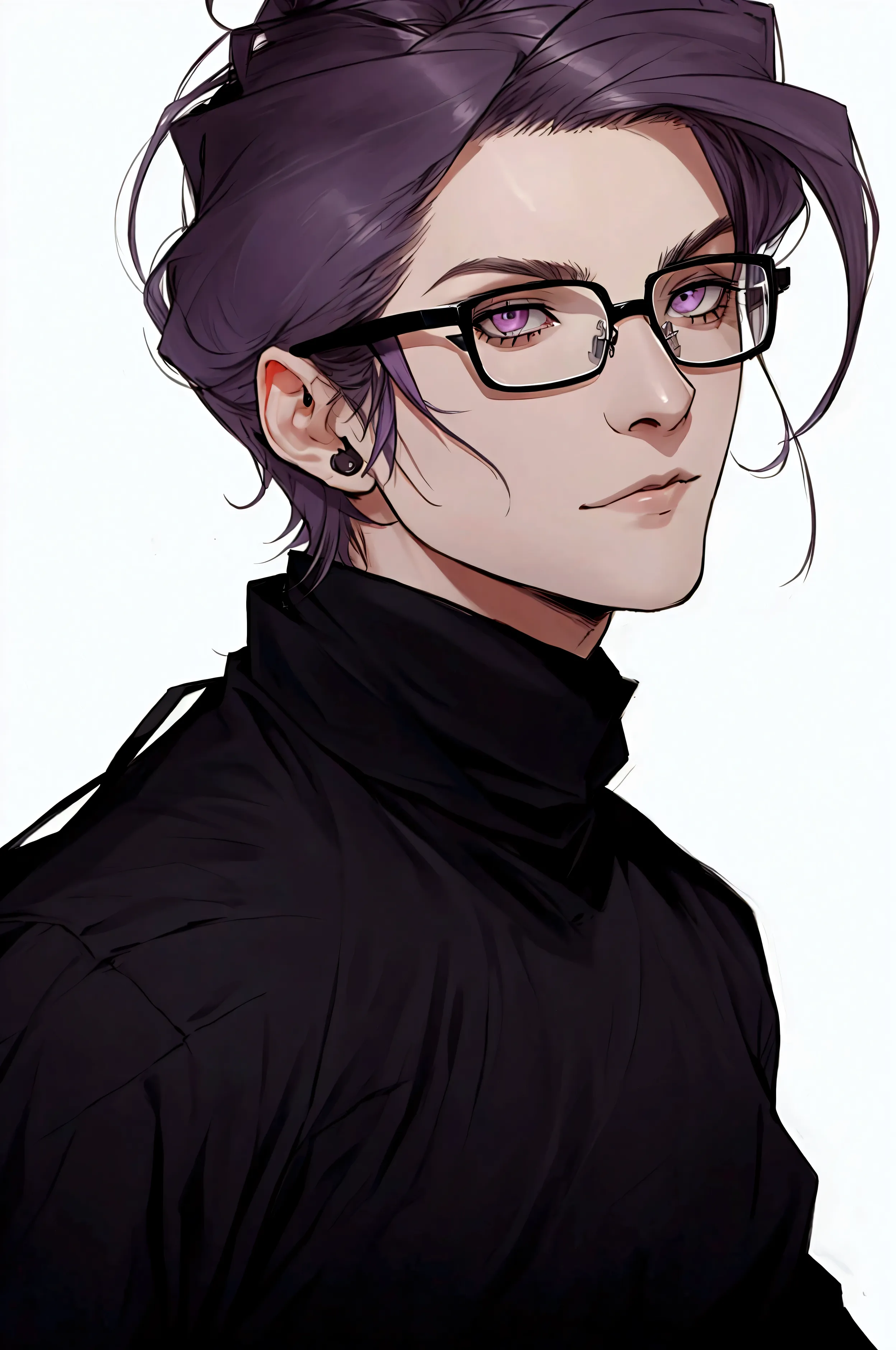 Glasses, Purpule hair, purpule eyes, 