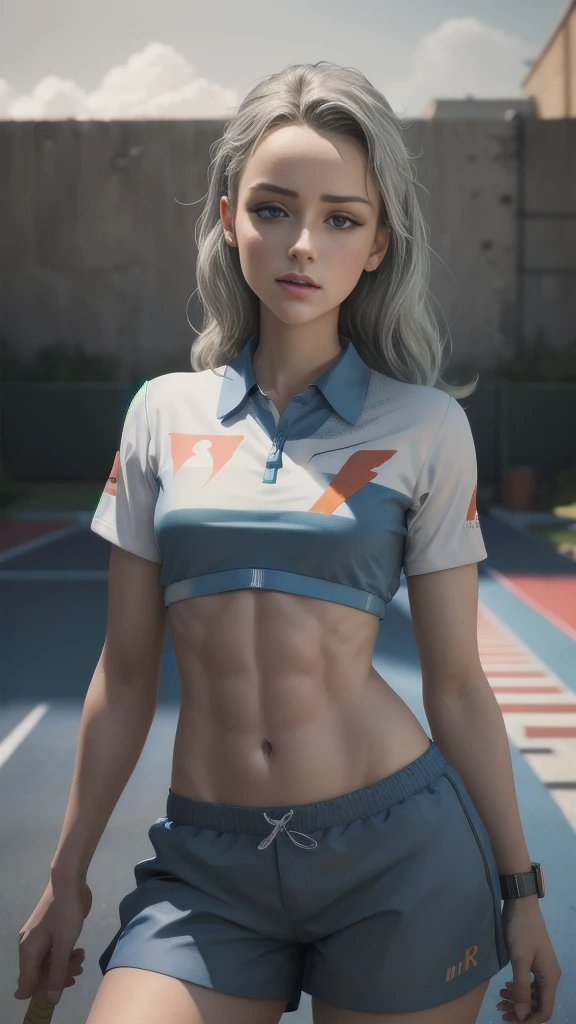 (best quality, masterpiece:1.4), Swedish college girl, tennis outfit, tight, pink shorts, white polo shirt, medium hair, ((slim, petite)), beautiful and mature, silver hair, sky blue eyes, photorealistic, photo, closed mouth, abs, toned, realistic, realism, photorealism, Kahili, AmberHeard, eye focus, high contrast, photorealistic digital art trending on Artstation 8k HD high definition detailed realistic, detailed, skin texture, hyper-detailed, realistic skin texture, armature, (photorealistic:1.4), ultra high resolution, detailed, raw photo, sharp image, by lee jeffries nikon d850 film stock photograph 4 kodak portra 400 camera f1.6 lens rich colors hyper-realistic lifelike texture dramatic lighting unrealengine trending on artstation cinestill 800