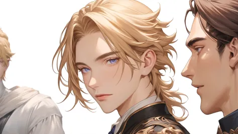 a close up of a person with a blonde hair and a tie, delicate androgynous prince, semi realistic anime, beautiful androgynous pr...