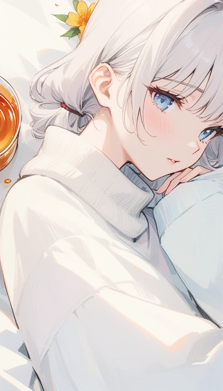 (最好of质量, masterpiece) High resolution illustrations：一个浑身沾满粘稠天然蜂蜜of小女孩, of, syrup, Oversized sweaters, Comfort, Comfort, close up, 细致of纹理, Aroma, Delicious feeling, Warm and delicious,