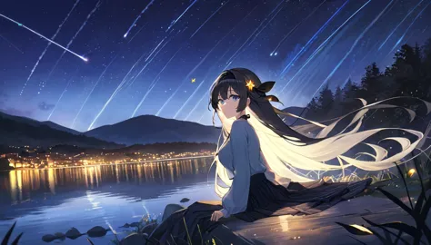 (best quality:1.3), (masterpiece:1.3), (illustration:1.3), (extremely detailed:1.3), firefly \(collapse: star trails\), 1 girl, ...