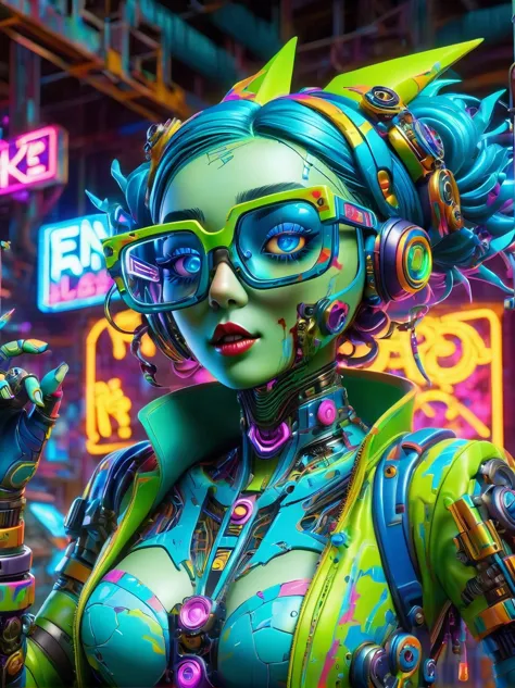 best quality, masterpiece, 3d, Pixar Artwork, Electronic variants, (Cartoon mechanical girl zombie wearing big glasses in the fa...