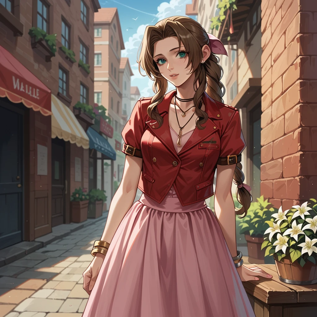 (obra de arte)、(alta qualidade)、aerith、saia larga