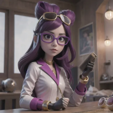 Purple Powder Queen,  wear glasses