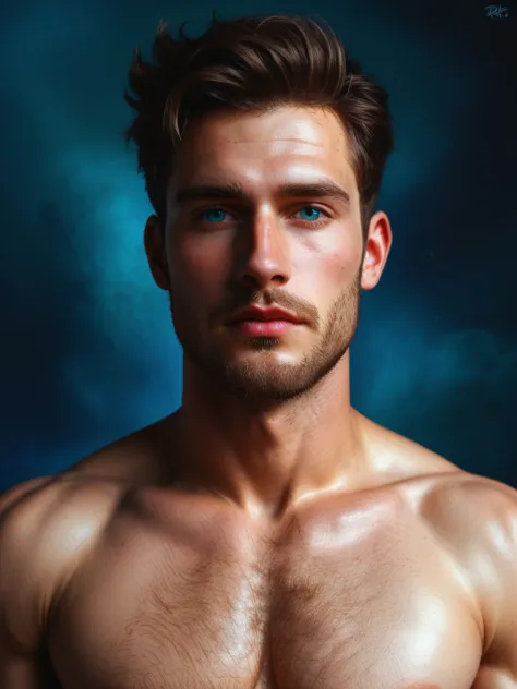 score_9, score_8_above, realistic, a handsome man, chest showing, body hair, artwork, best quality, high resolution, close-up po...