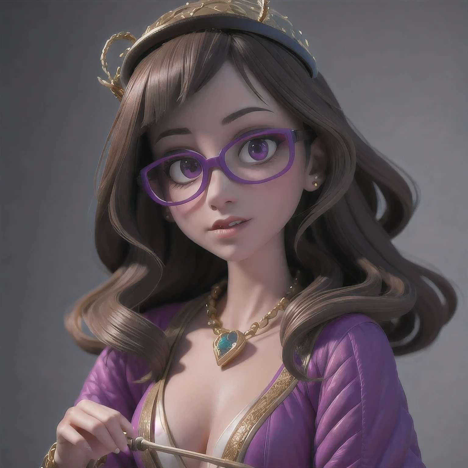 Purple Powder Queen,  wear glasses