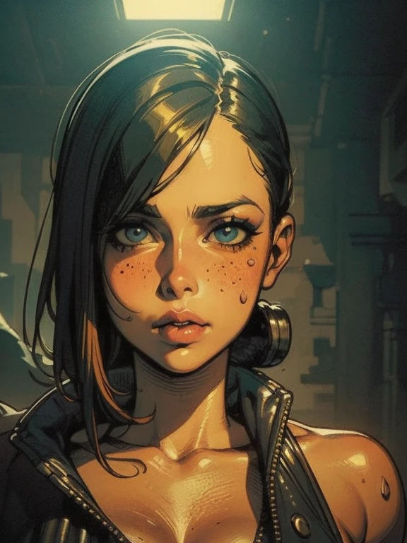 a deadpop girl, beautiful detailed eyes, beautiful detailed lips, extremely detailed eyes and face, long eyelashes, dark makeup, cyberpunk aesthetic, neon punk style, glowing neon lights, dark city background, dramatic lighting, cinematic composition, gritty realistic rendering, hyper detailed, intricate details, 8k, high quality, masterpiece