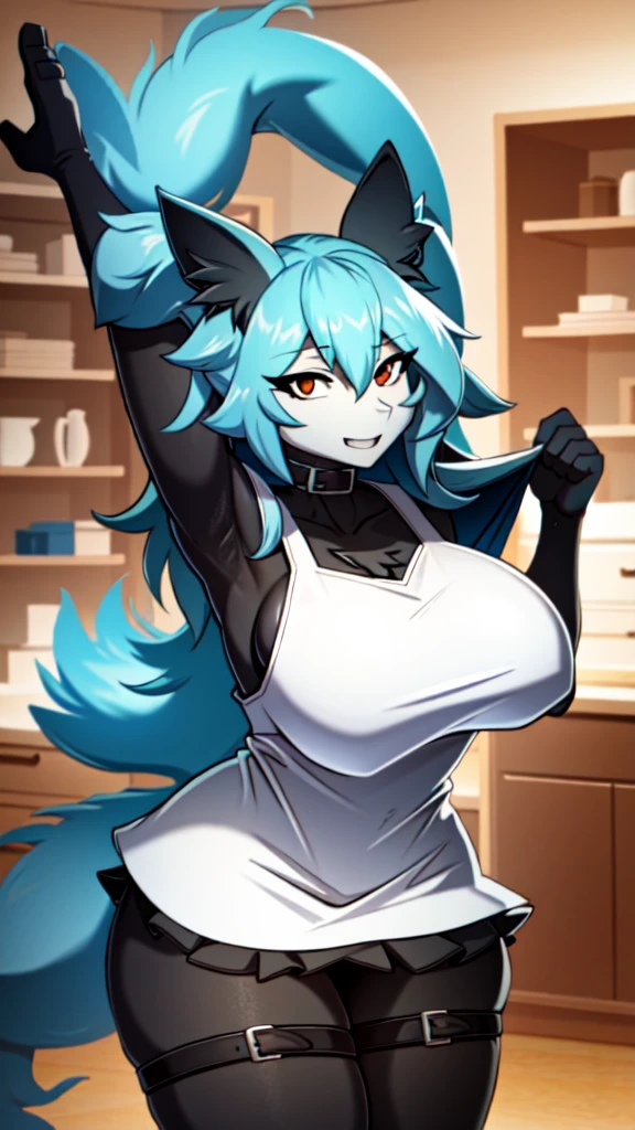 shark girl, Very sexy, big breasts, white apron