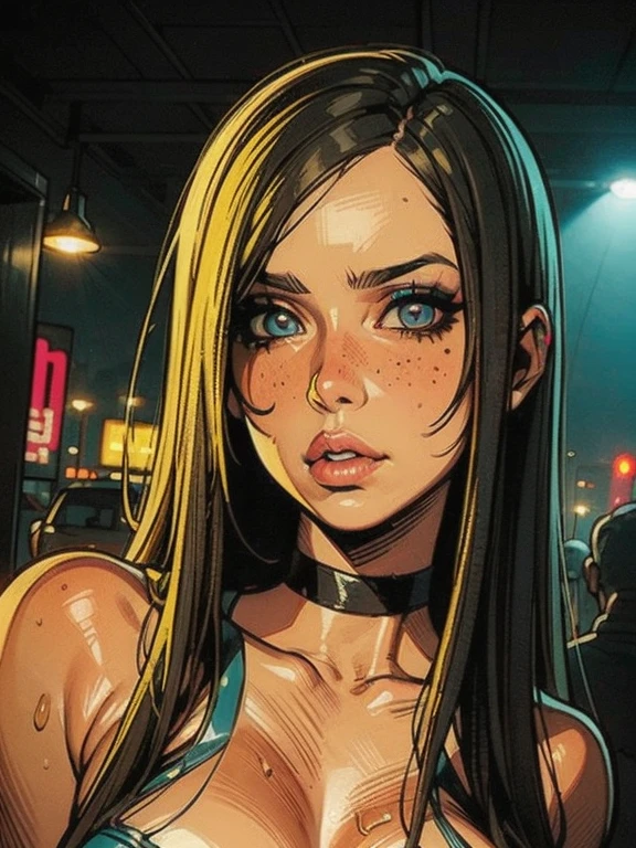 a deadpop girl, beautiful detailed eyes, beautiful detailed lips, extremely detailed eyes and face, long eyelashes, dark makeup, cyberpunk aesthetic, neon punk style, glowing neon lights, dark city background, dramatic lighting, cinematic composition, gritty realistic rendering, hyper detailed, intricate details, 8k, high quality, masterpiece
