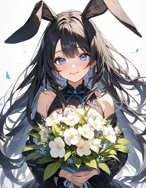 (Highest qualityのイラスト、Simple white background:1.2), (pretty girl:1.1), (1 girl、17 years old、), (1 girl、Kind eyes、blue eyes)、Blac...