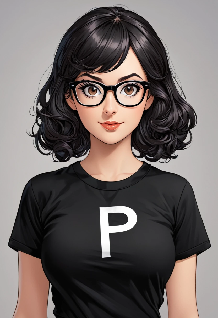 nerdy woman, Black Clothing With A P on the Chest 